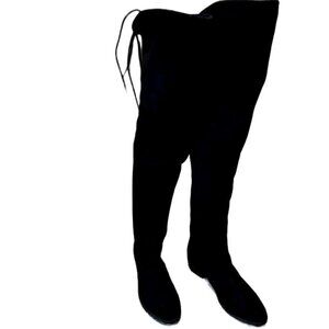 Clarks Thigh High Boots 6M Black Solid Suede 1.5" heel Festival Party Nite Out
